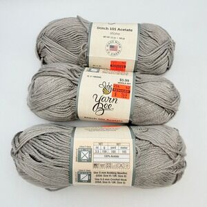 Lot of 3 Yarn Bee Stitch 101 Acetate Yarn Stone Grey 100g 180yd Ea 100% Acetate